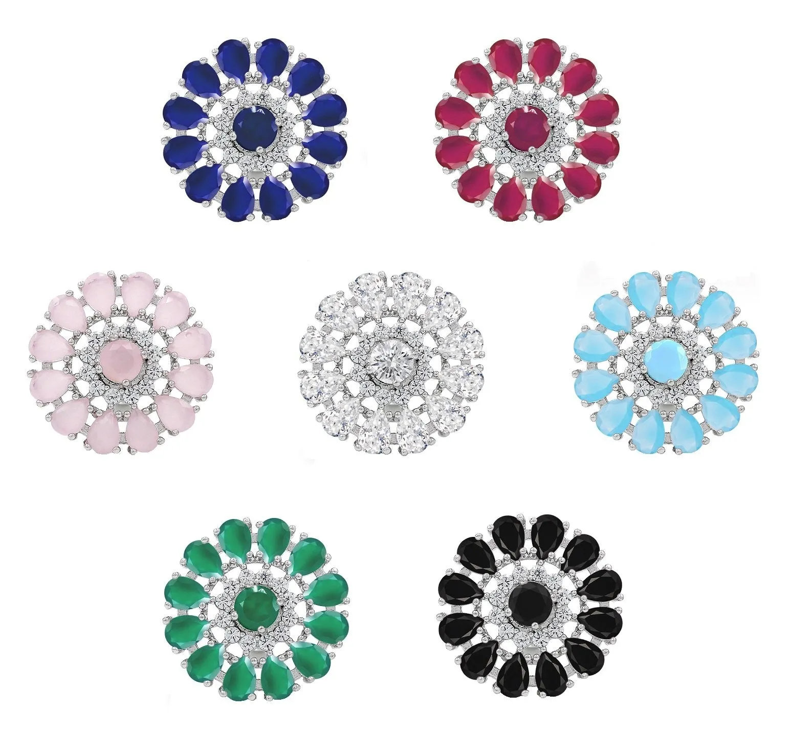 White Gold Plated Flower Cluster Round Halo Stud Earrings